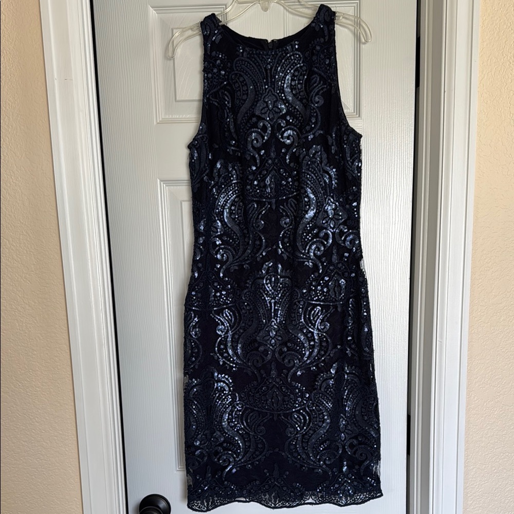 Ralph Lauren Navy Sequin Halter Midi Dress